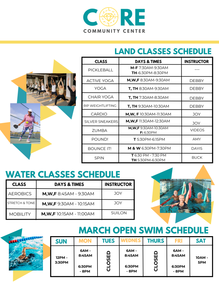 Class Schedules & Open Swim – CORE